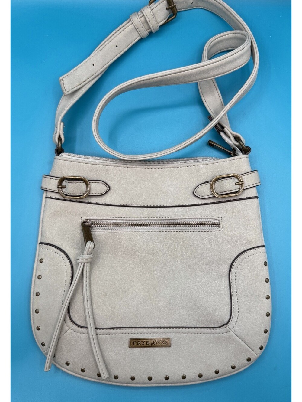 NWOTS Frye & Co Taupe Hadley Saddle Crossbody Studded Shoulder Purse Western